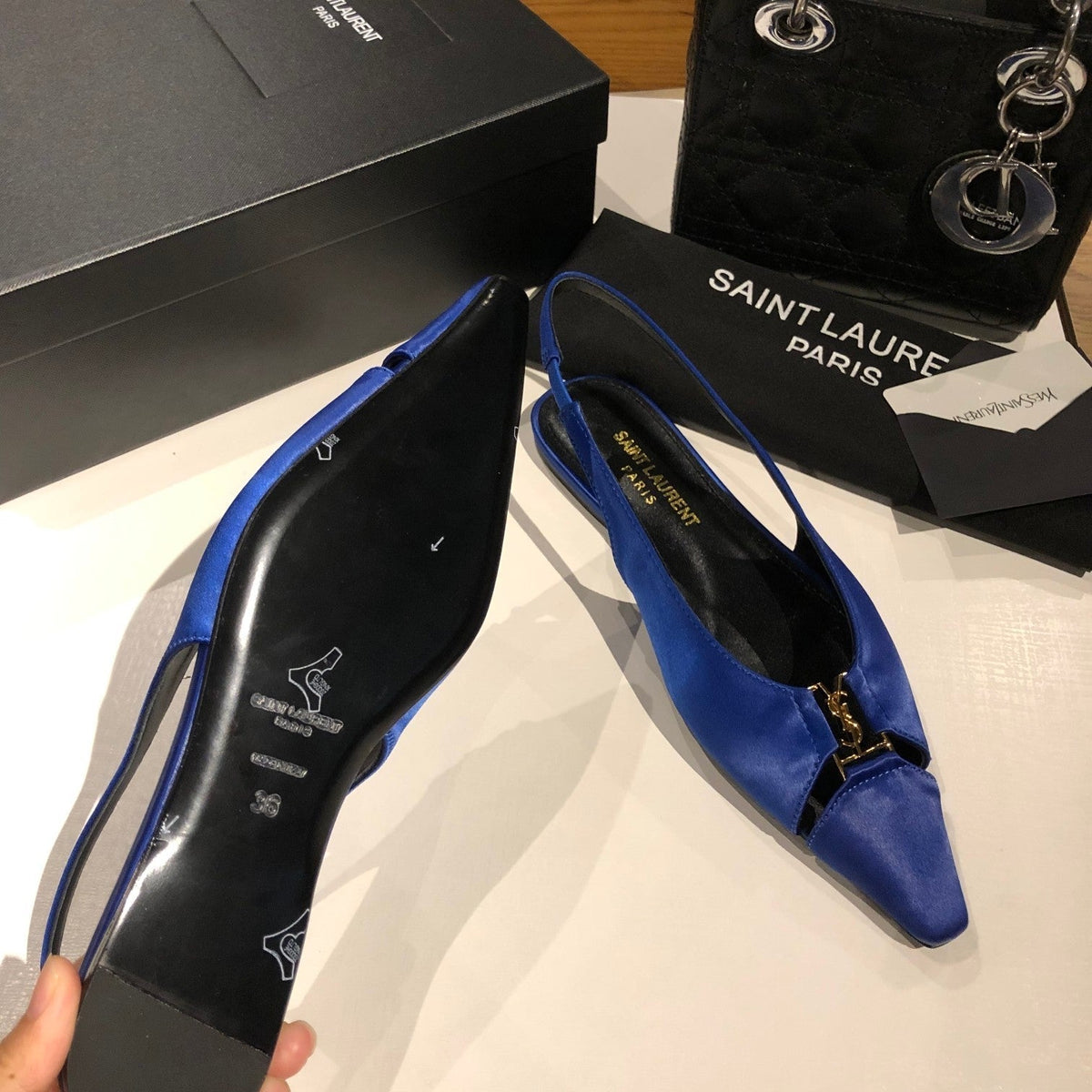 BABYLONE SLINGBACK FLAT IN SAPPHIRE BLUE SILK