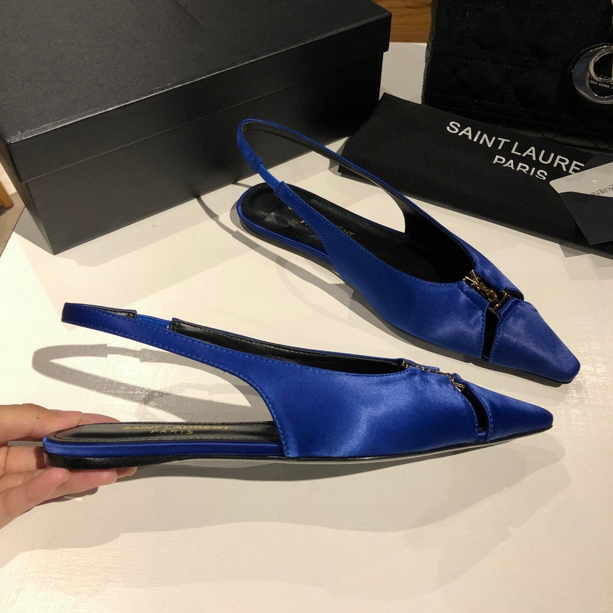 BABYLONE SLINGBACK FLAT IN SAPPHIRE BLUE SILK