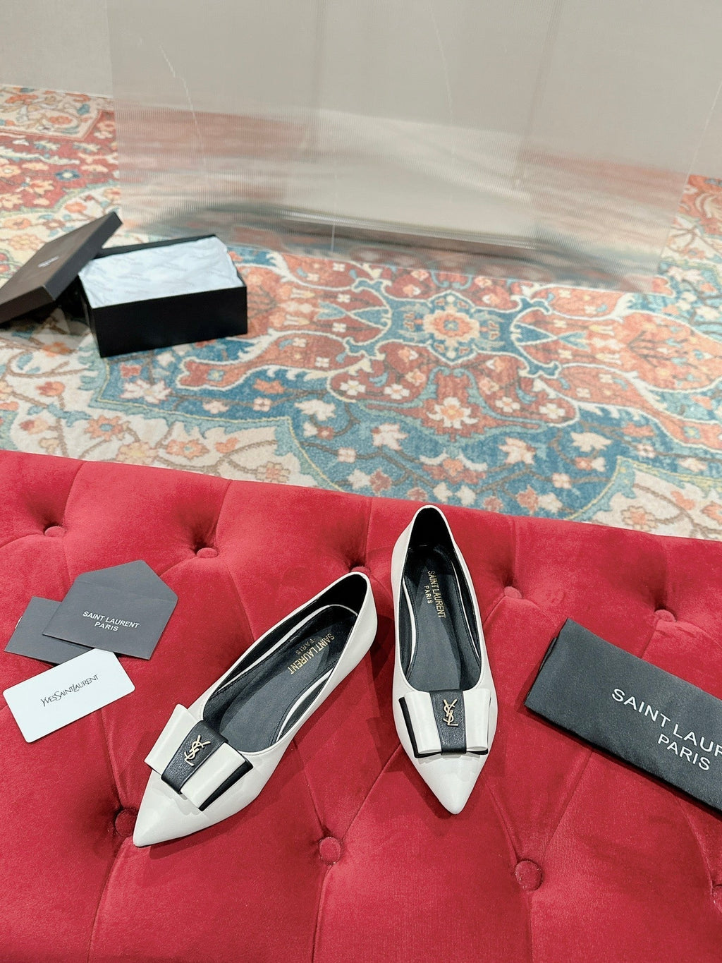 CASSANDRA BALLET FLAT IN WHITE MIX BLACK SMOOTH LAMBSKIN