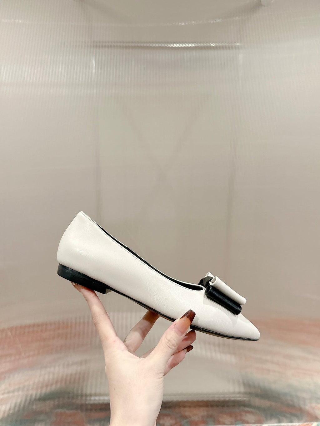 CASSANDRA BALLET FLAT IN WHITE MIX BLACK SMOOTH LAMBSKIN