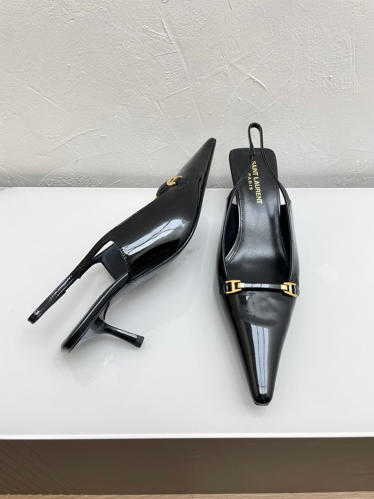 CARINE SLINGBACK PUMPS 45 IN PATENT BLACK LEATHER