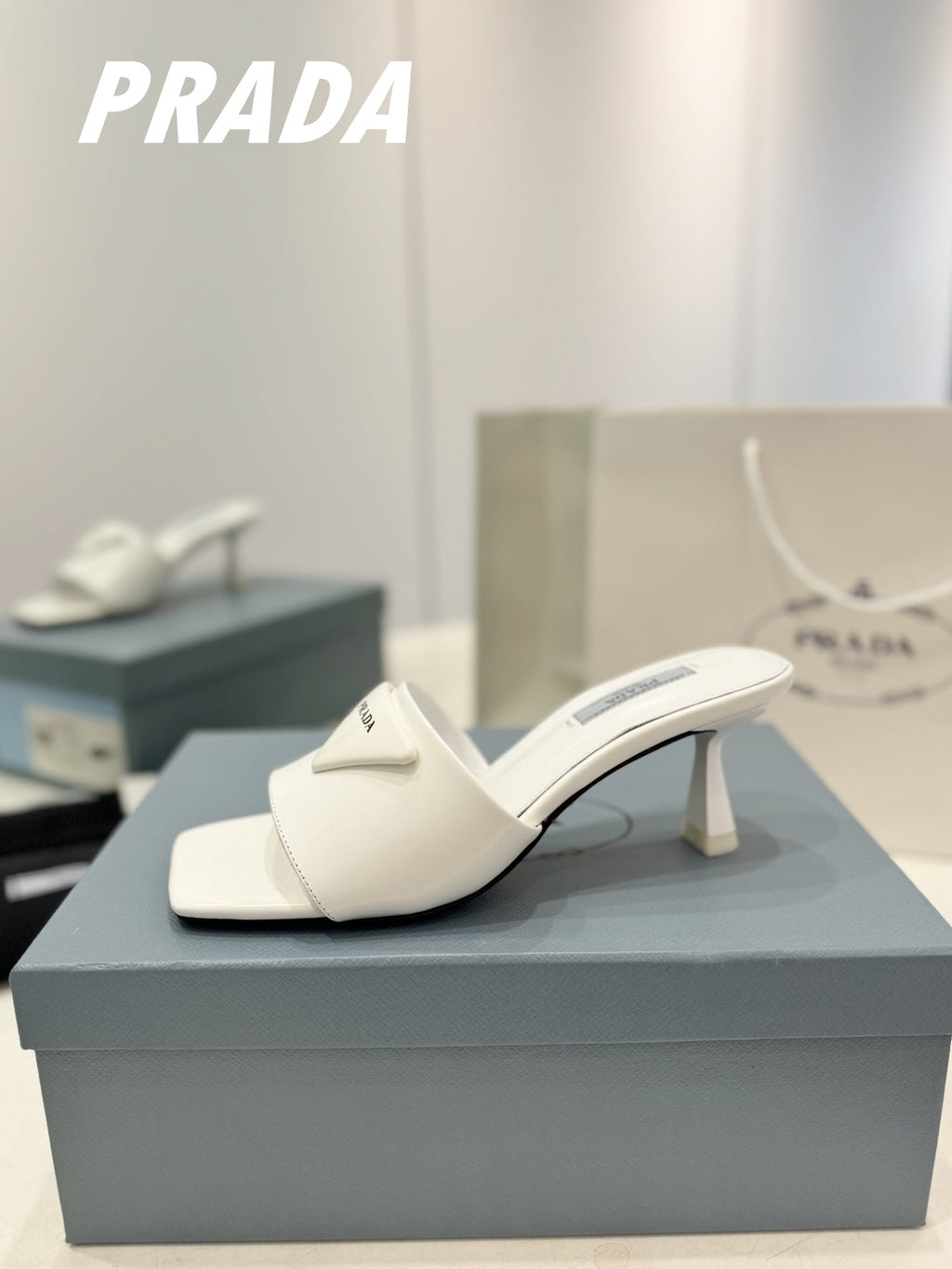 PRA BRUSHED LEATHER HEELED SLIDES WHITE