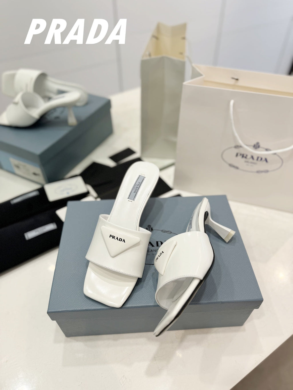 PRA BRUSHED LEATHER HEELED SLIDES WHITE