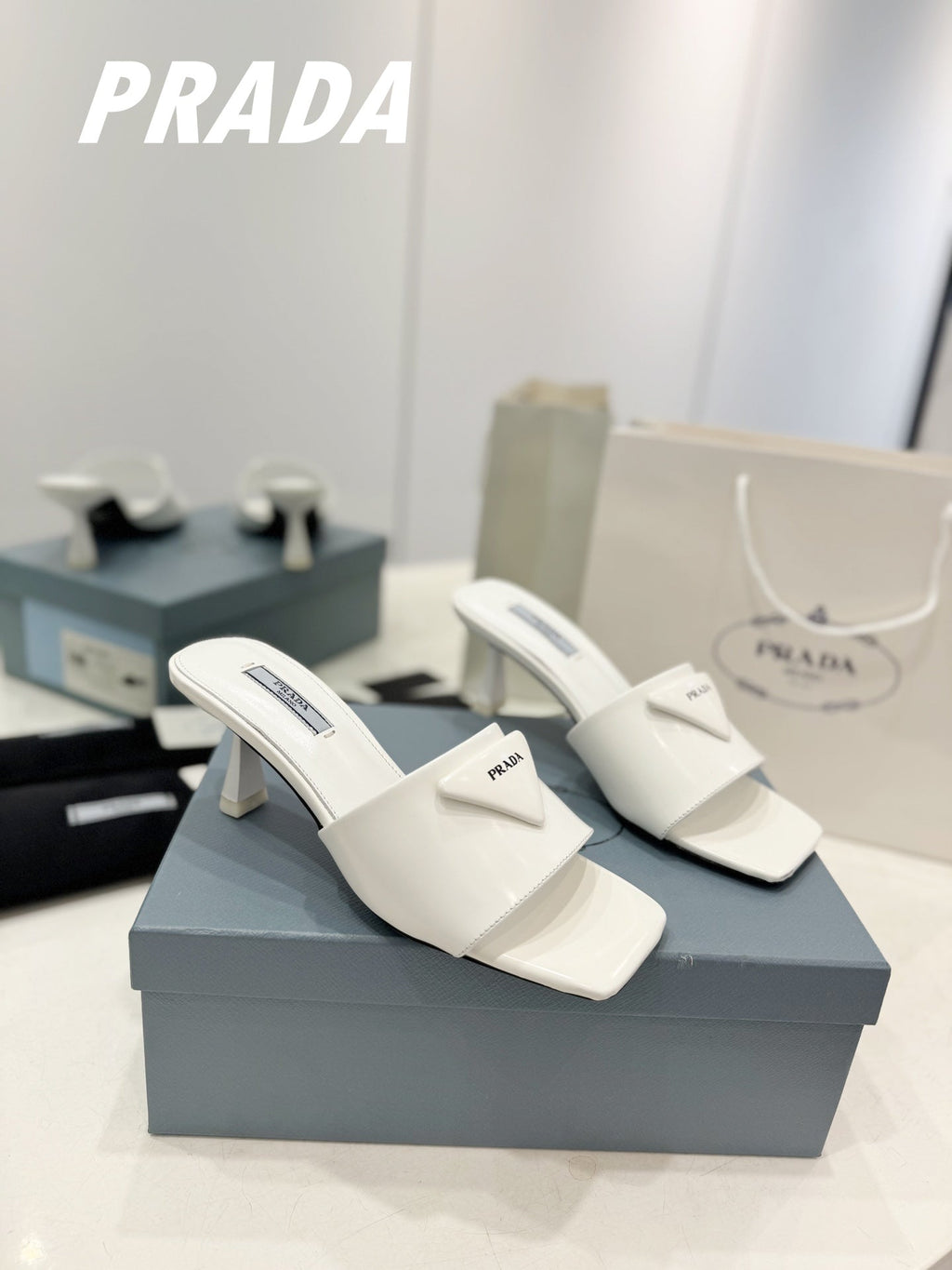 PRA BRUSHED LEATHER HEELED SLIDES WHITE