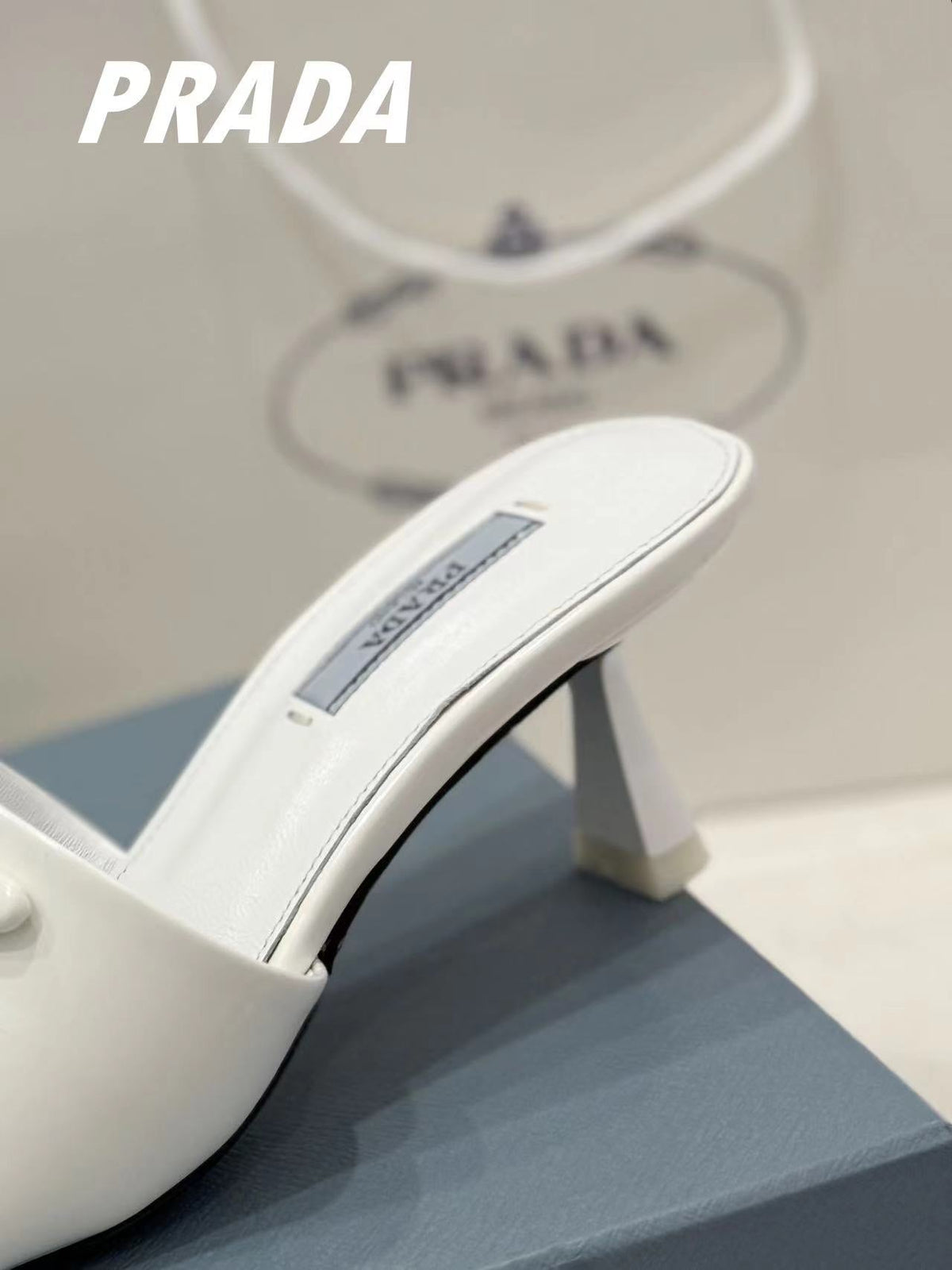 PRA BRUSHED LEATHER HEELED SLIDES WHITE