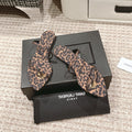 SL TANGER SLIDES LEOPARD SATIN