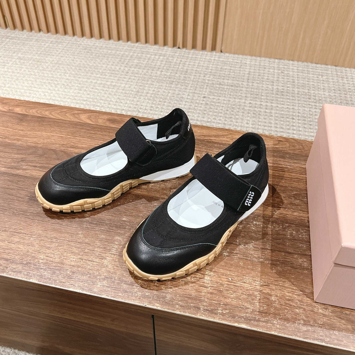 BALLET SHOES IN BLACK LAMBSKIN AND FABRIC ANTI-SLIP RUBBER SOLE