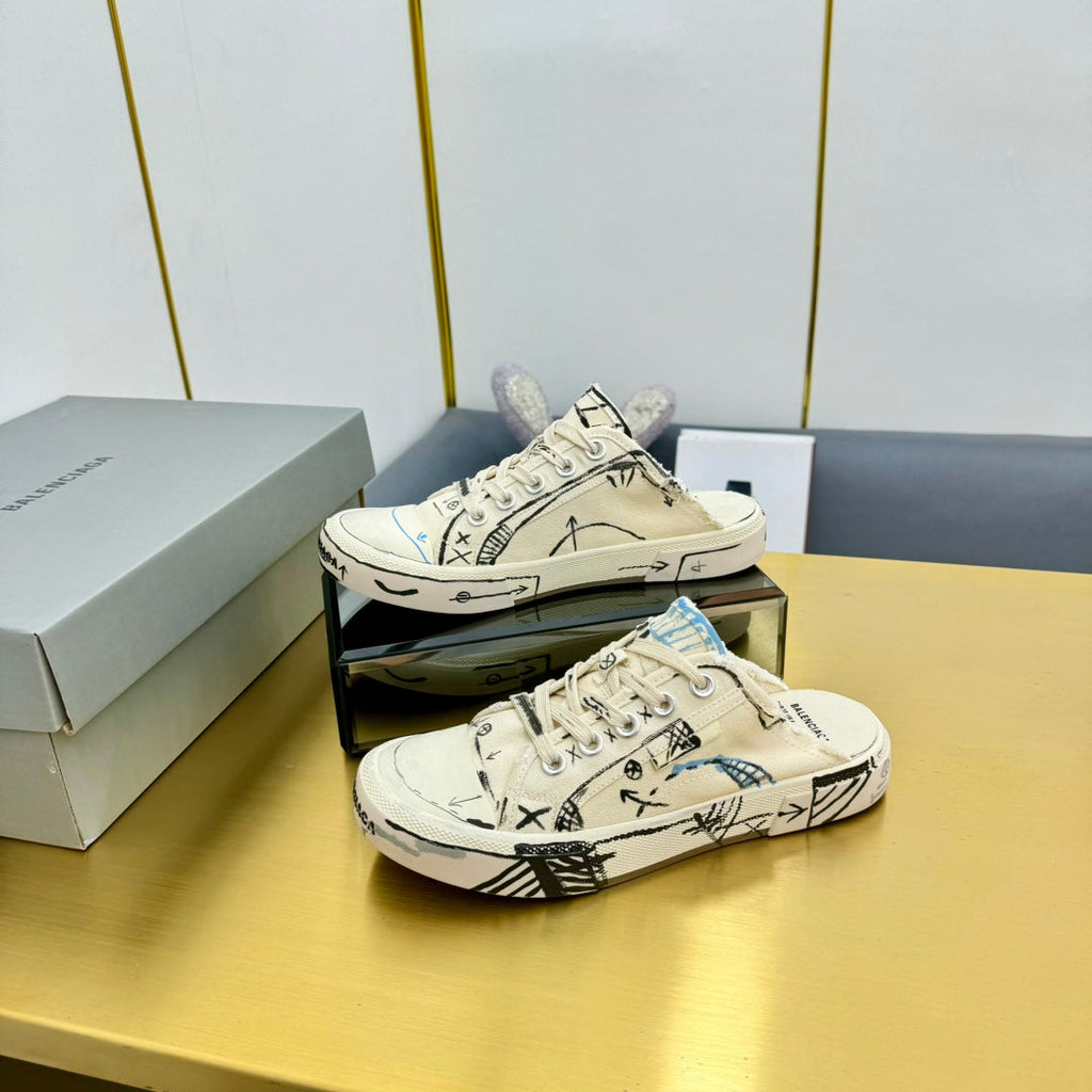 SKETCH SNEAKER MULES IN BEIGE CANVAS