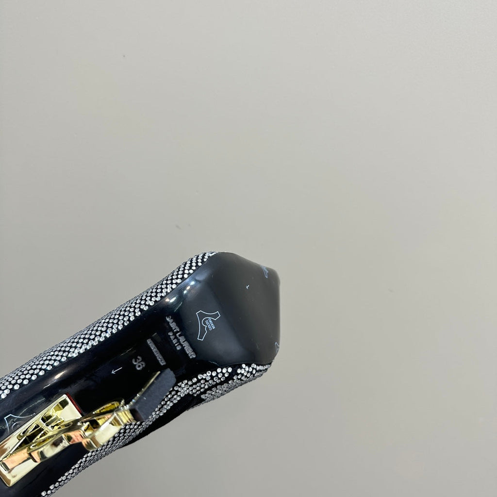 SL OPYUM GLITTER HEELED BOOT BLACK CALFSKIN