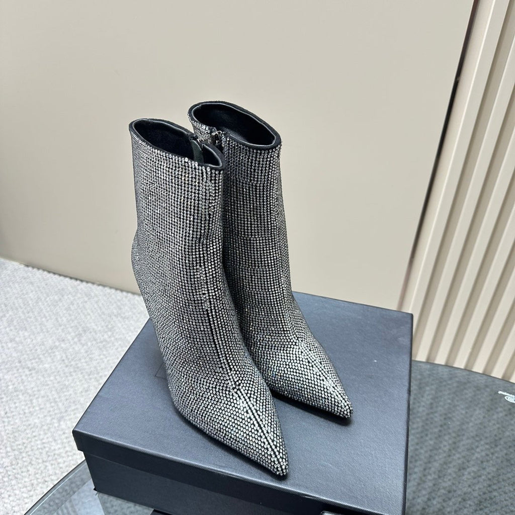 SL OPYUM GLITTER HEELED BOOT BLACK CALFSKIN