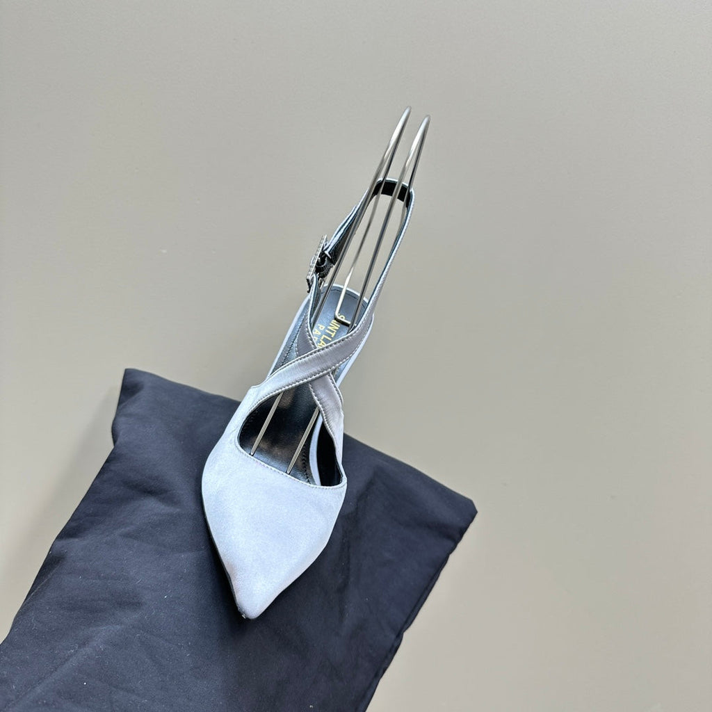 SL CROSS-STRAP SLINGBACK LIGHT BLUE SATIN