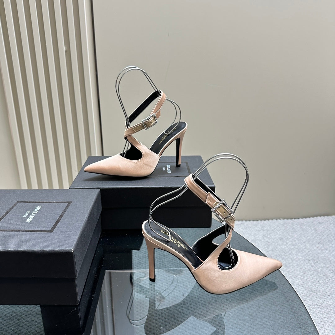 SL CROSS-STRAP SLINGBACK PINK NUDE SATIN