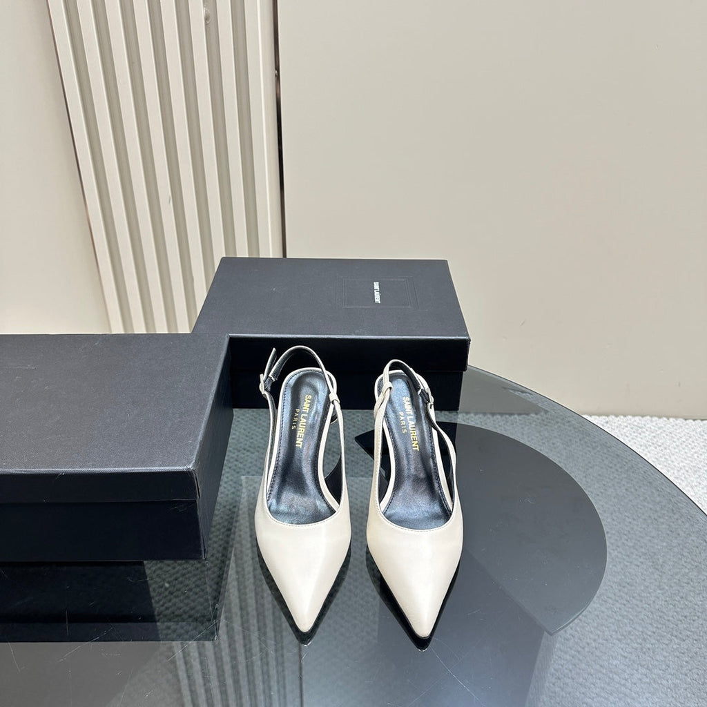 SL TRAPEZE HEEL SLINGBACK PUMP WHITE CALFSKIN