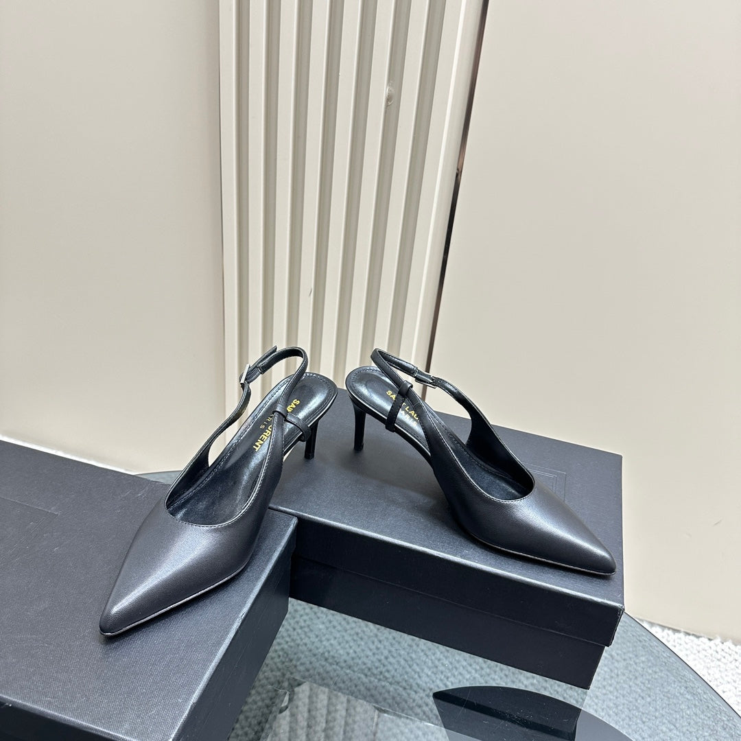 SL TRAPEZE SLINGBACK PUMP BLACK CALFSKIN