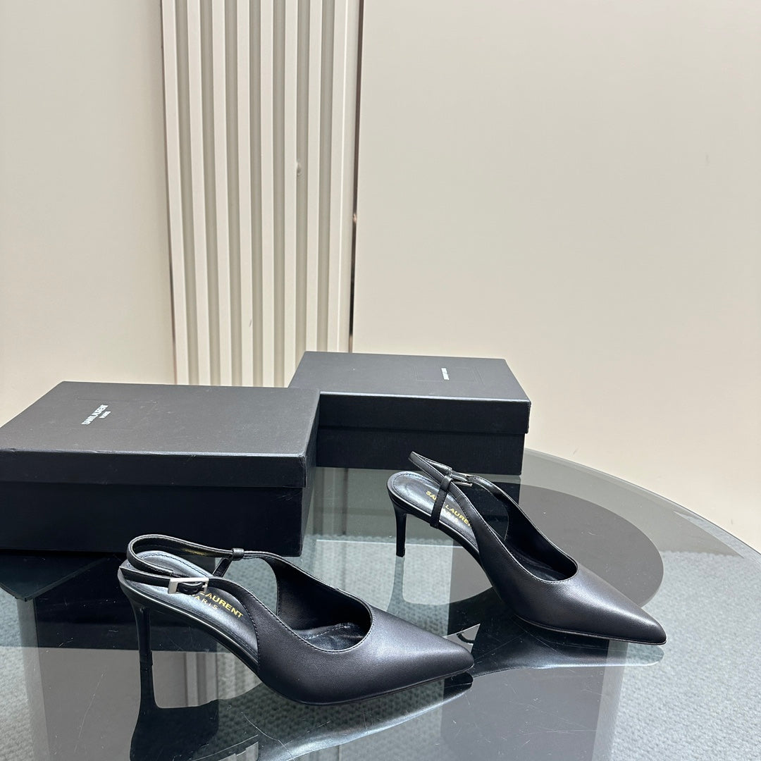 SL TRAPEZE SLINGBACK PUMP BLACK CALFSKIN