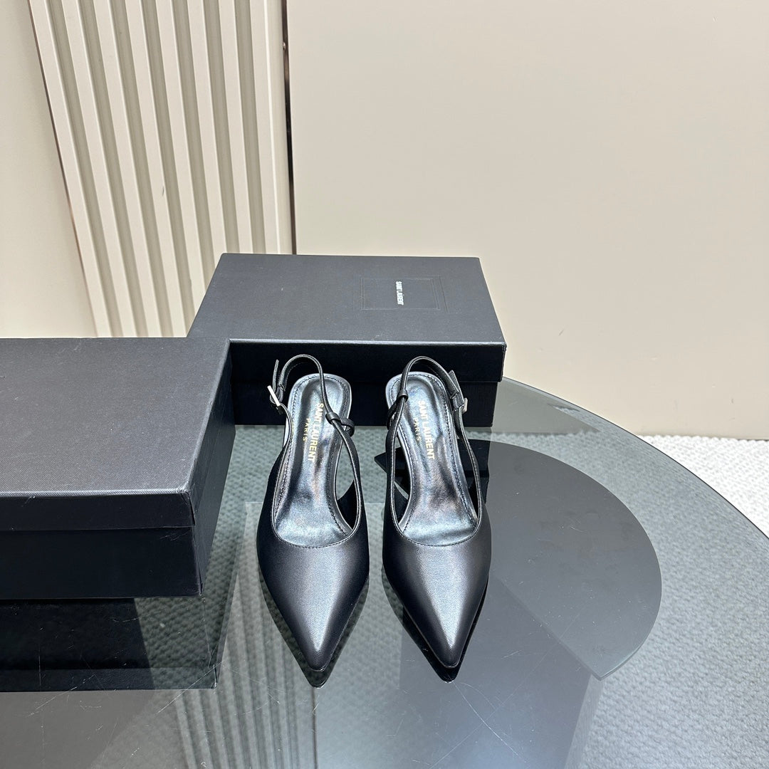 SL TRAPEZE SLINGBACK PUMP BLACK CALFSKIN