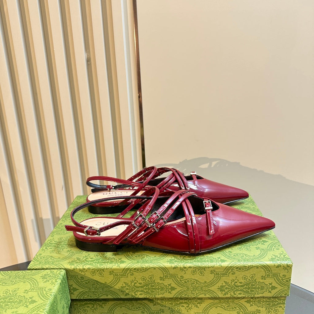 SLINGBACK CROSS STRAP IN CRIMSON RED CALFSKIN
