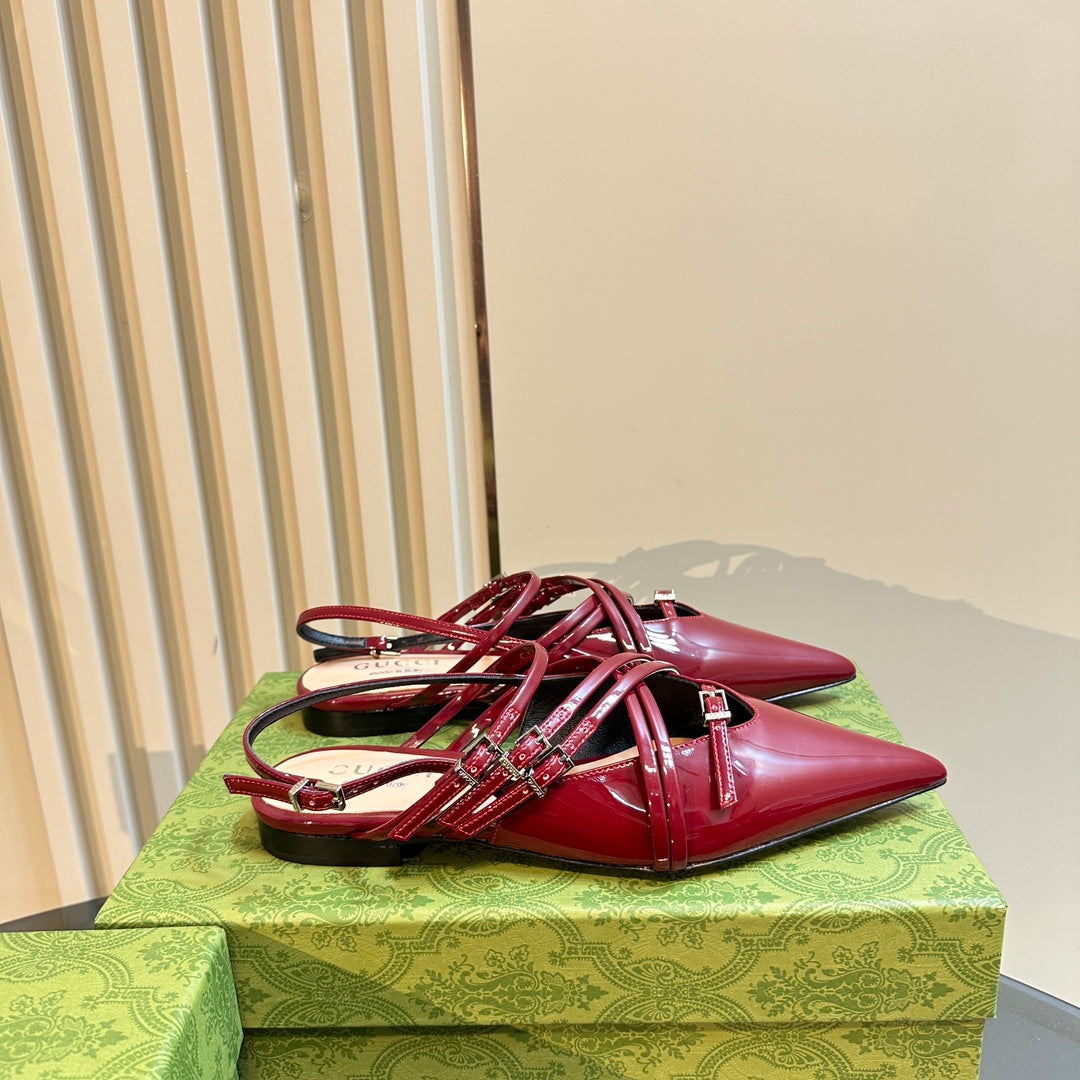 SLINGBACK CROSS STRAP IN CRIMSON RED CALFSKIN