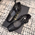 BIKER BALLET FLATS IN BLACK CALFSKIN