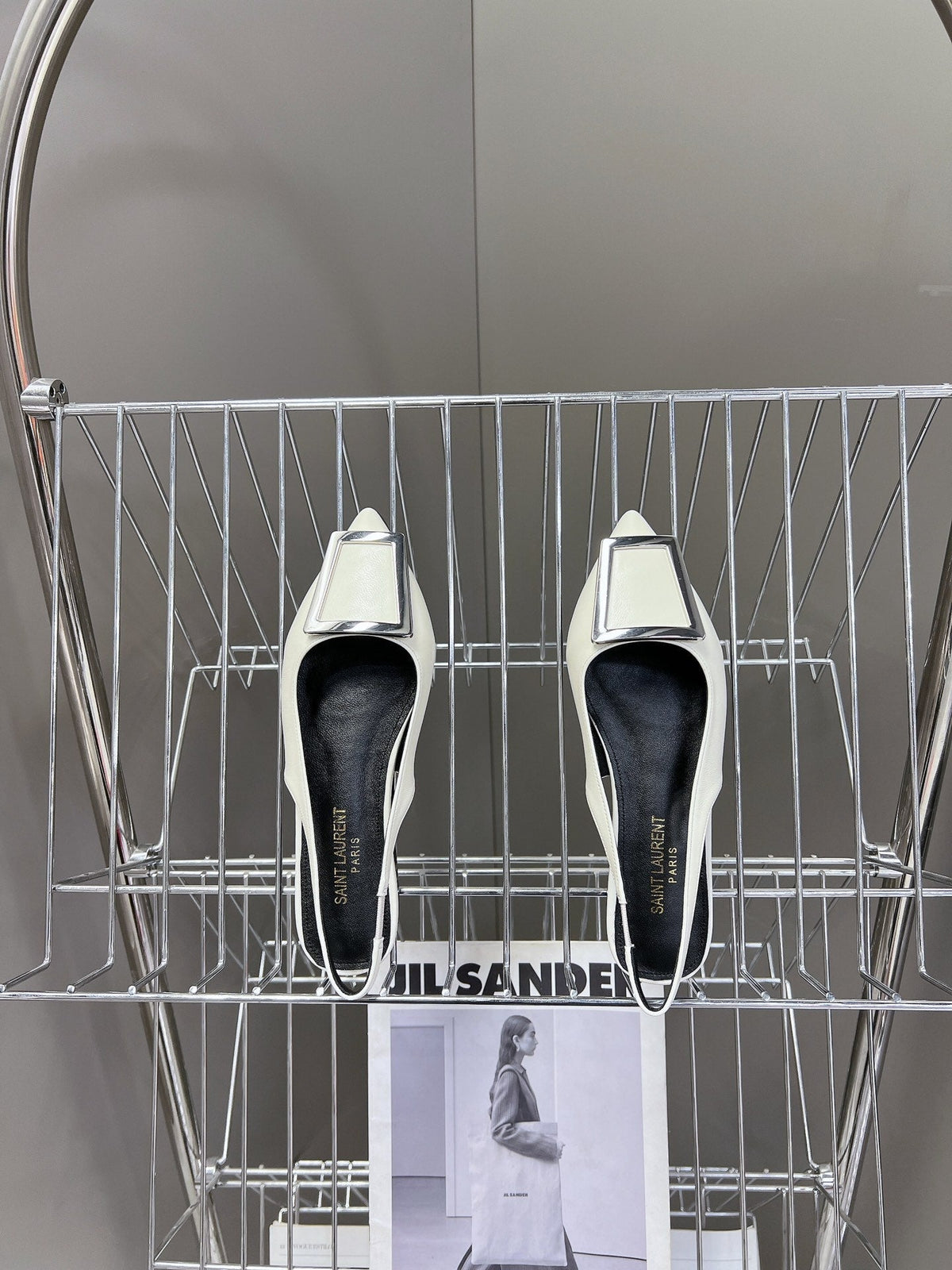 SL SQUARE BUCKLE SLINGBACK WHITE CALFSKIN