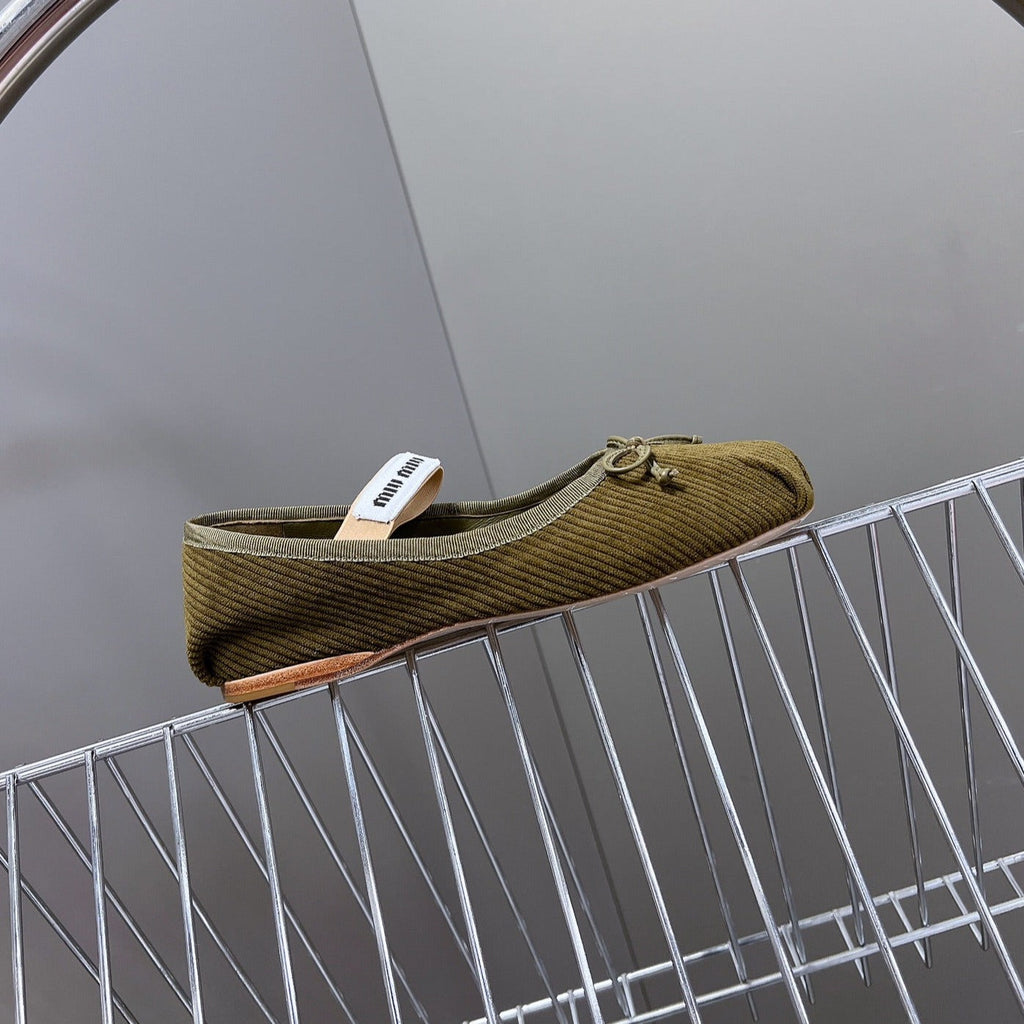 BALLET FLAT SHOES DARK OLIVE COLOR SHEEPSKIN