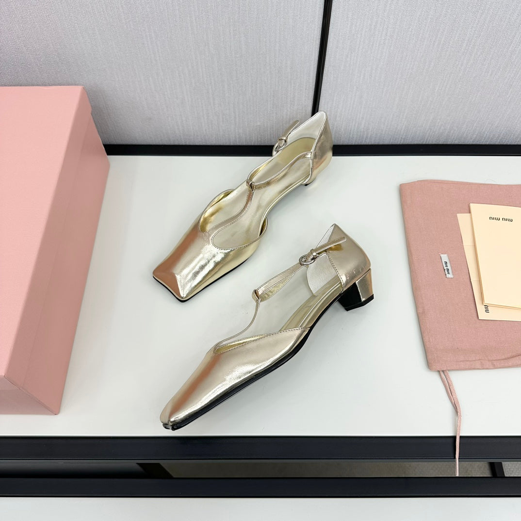 BALLET SANDAL METALLIC GOLD LAMBSKIN WITH T-STRAP