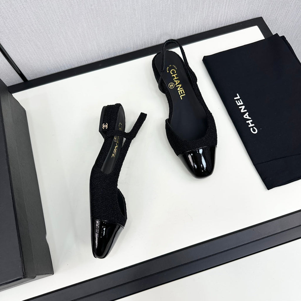 SLINGBACK BLACK TWEED AND CALFSKIN