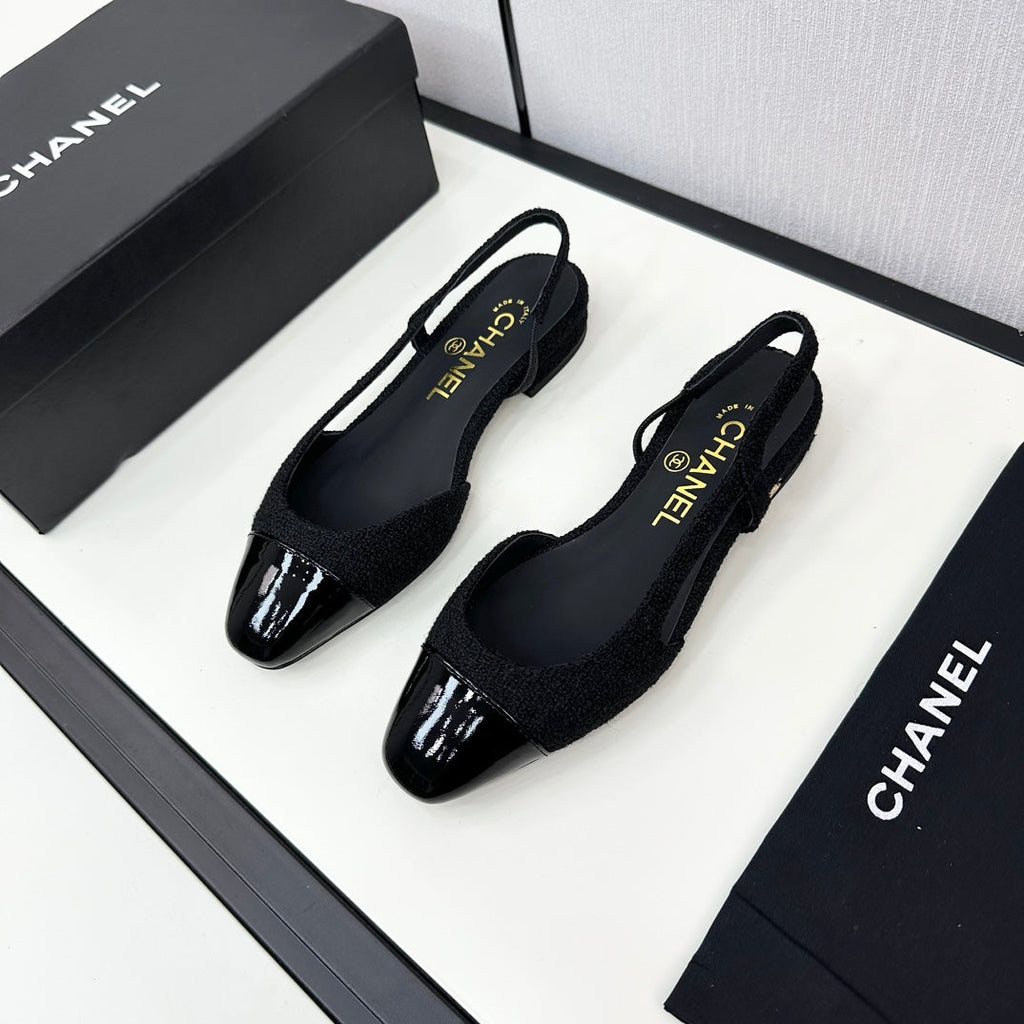 SLINGBACK BLACK TWEED AND CALFSKIN