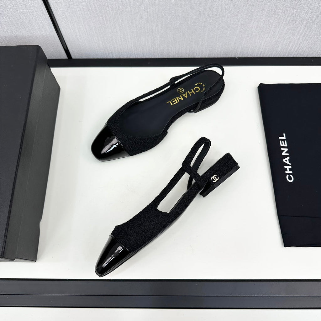 SLINGBACK BLACK TWEED AND CALFSKIN