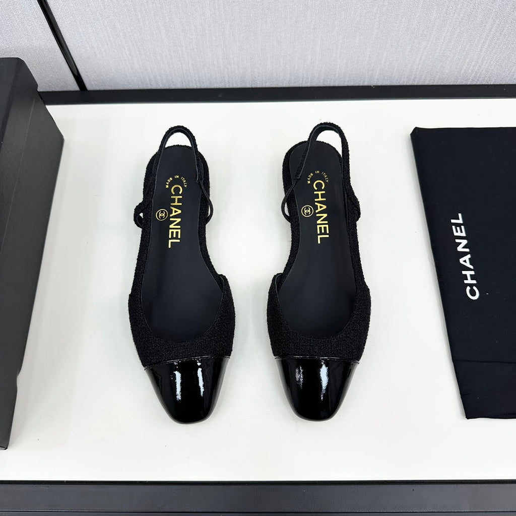 SLINGBACK BLACK TWEED AND CALFSKIN