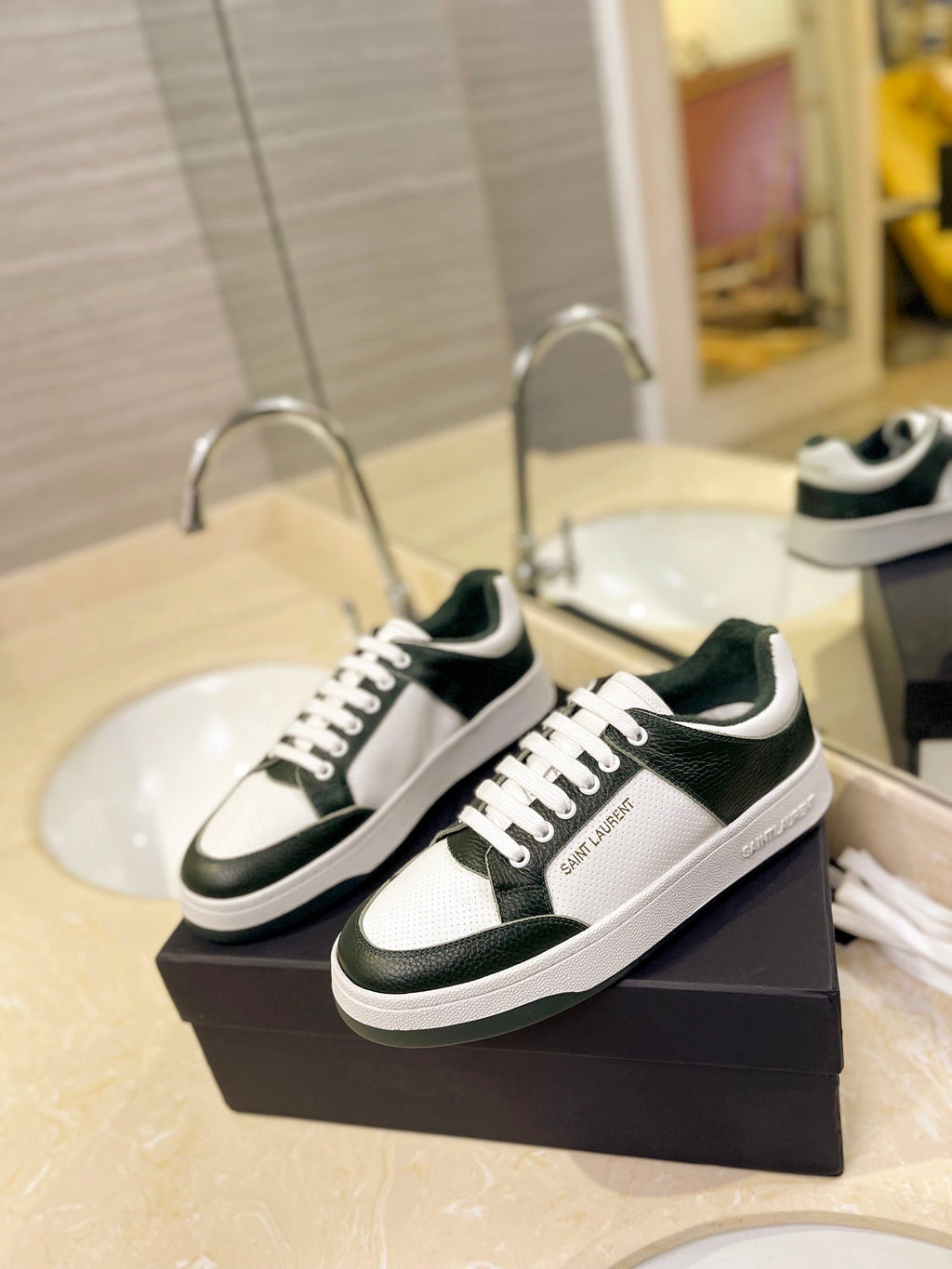 SL SL/61 SNEAKERS DARK GREEN AND WHITE CALFSKIN