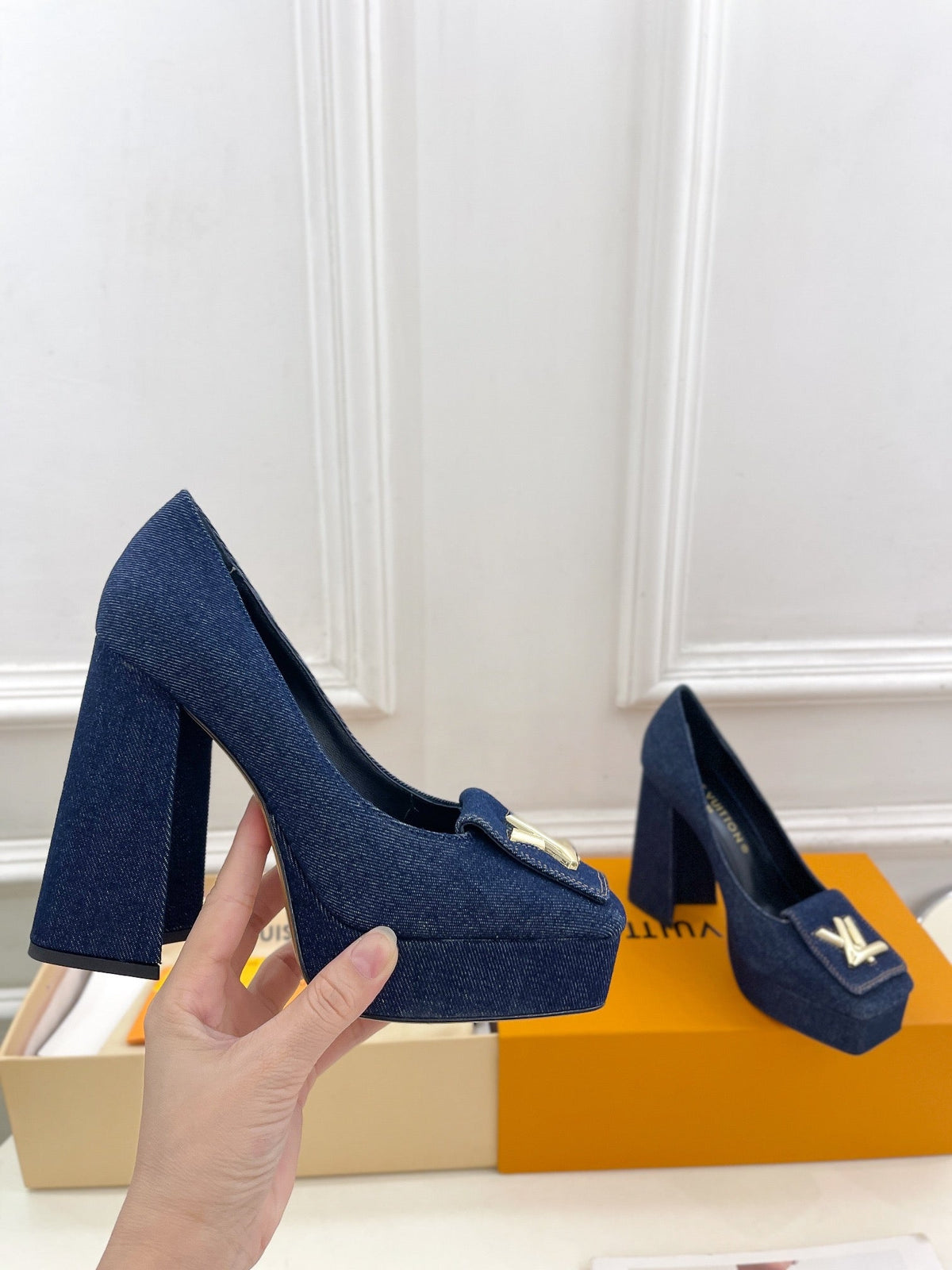 SHAKE MARY JANE HIGH HEEL 12 CM IN CLASSIC BLUE DENIM FABRIC