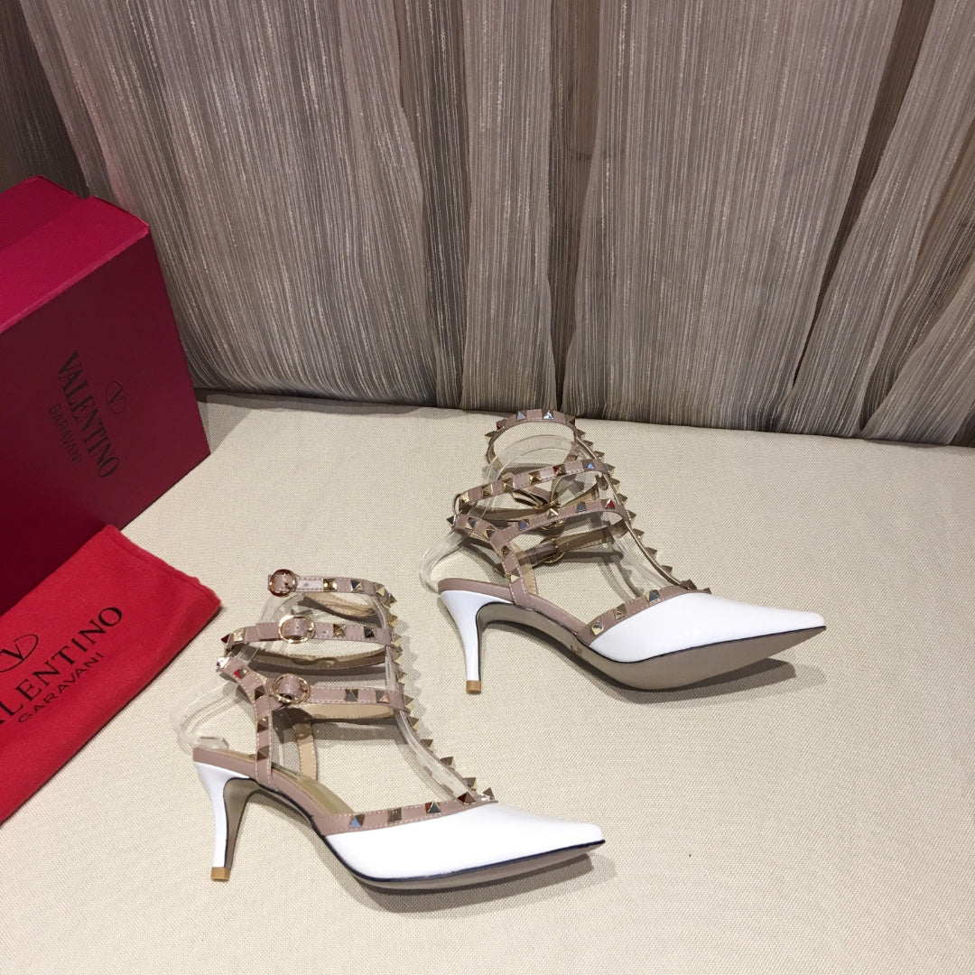 ROCKSTUD CAGED PUMP 65MM IN WHITE MIX LIGHT PINK PATENT CALFSKIN