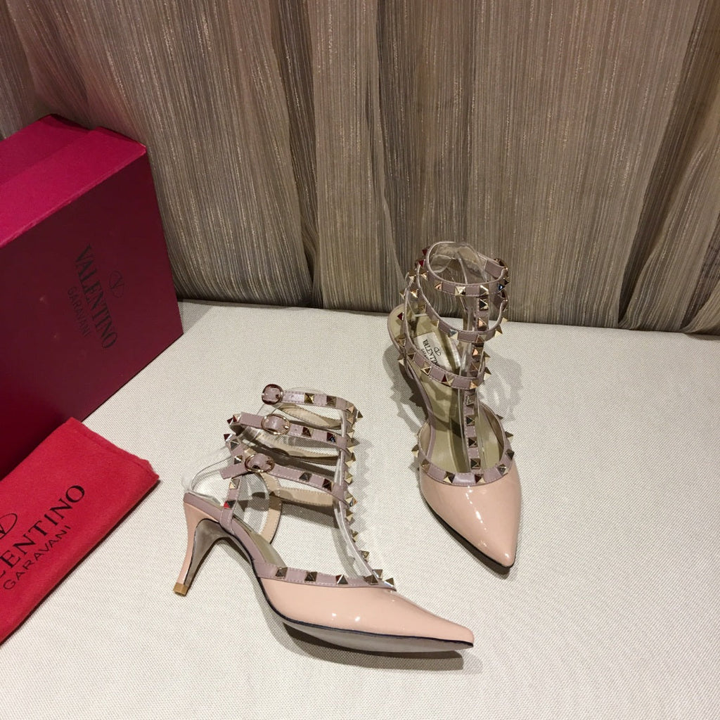 ROCKSTUD CAGED PUMP 65MM IN PEACHY MIX LIGHT PINK PATENT CALFSKIN