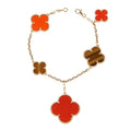 CLOVER BRACELET 5 MOTIFS CARNELIAN TIGER EYE